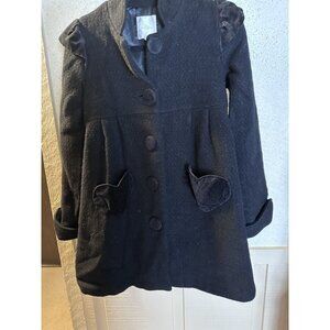 Erin Fetherston Girls Black Dress Coat XS With Velvet Heart Pockets